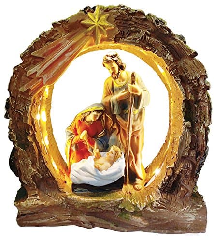 10 Inch Holy Family with Light Battery Supported Home Decoration Lamp Decorative Votive Religious Light Saint Mary, Saint Joseph and Jesus Statue