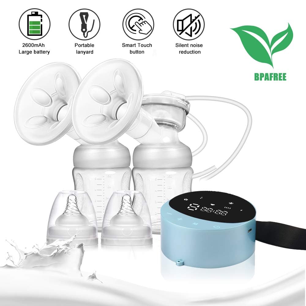 Double Electric Breast Pump Portable, Hands Free Breastpump Pain Free Message Nursing Breastfeeding Pump, 4 Modes 10 Suction Levels Rechargeable LED Display Milk Pump Extractor for Mom's Comfort