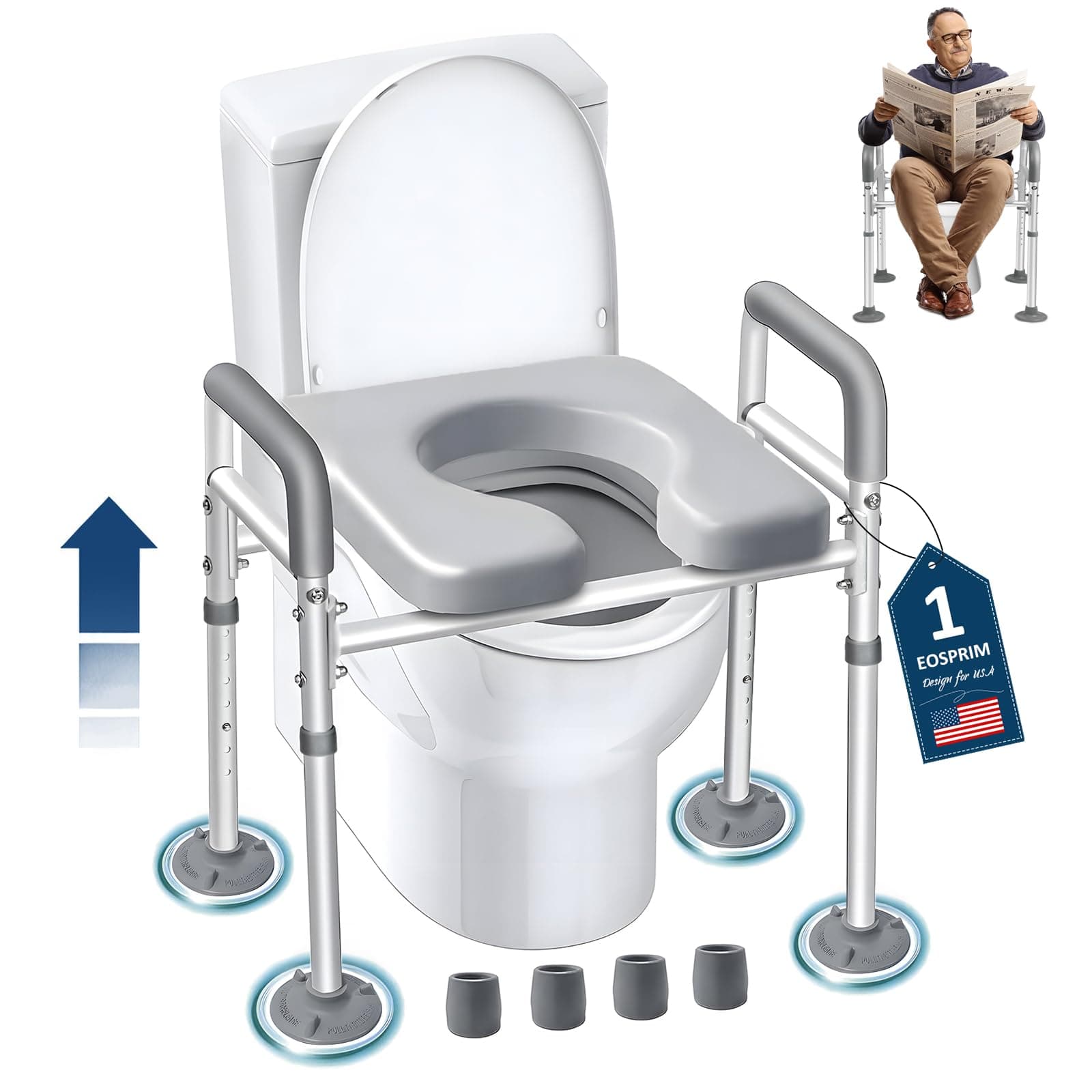 Toilet Safety Bars, Medical Bathroom Safety Frames for Elderly, Handicapped and Handicapped - Adjustable Grabs for Toilet Seat Toilet Grab Helper