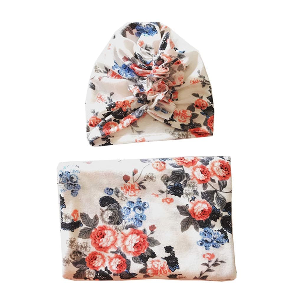 Baby Swaddle Blanket + Cap Newborn Turban Knot Hat Headbands Infant Sleeping Bag Baby Bedding Blanket