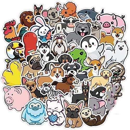 50 Pack Cute Animal Stickers Laptop Water Bottles Hydroflasks Phone Guitar Skateboard Computer Cartoon Pig Cat Dog Elephant Stickers Waterproof Vinyl Sticker Decals for Kids Teens Boys Girls Adults