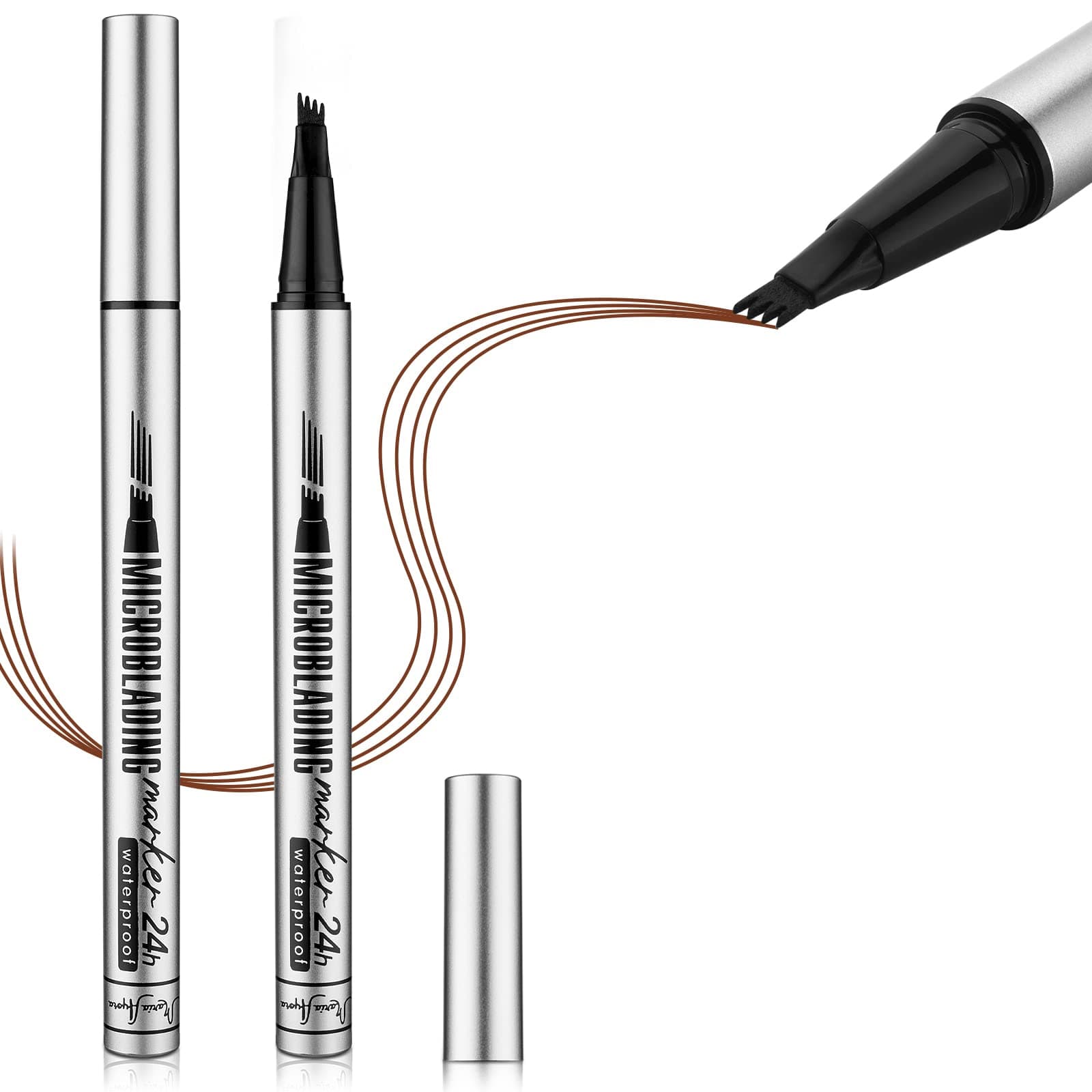 2PCS MARIA AYORA Eyebrow Pen 4 Point Eyebrow Tattoo Pencil Microblading Eye Brow Makeup Waterproof Smudgeproof Longlasting (SOFT BROWN)