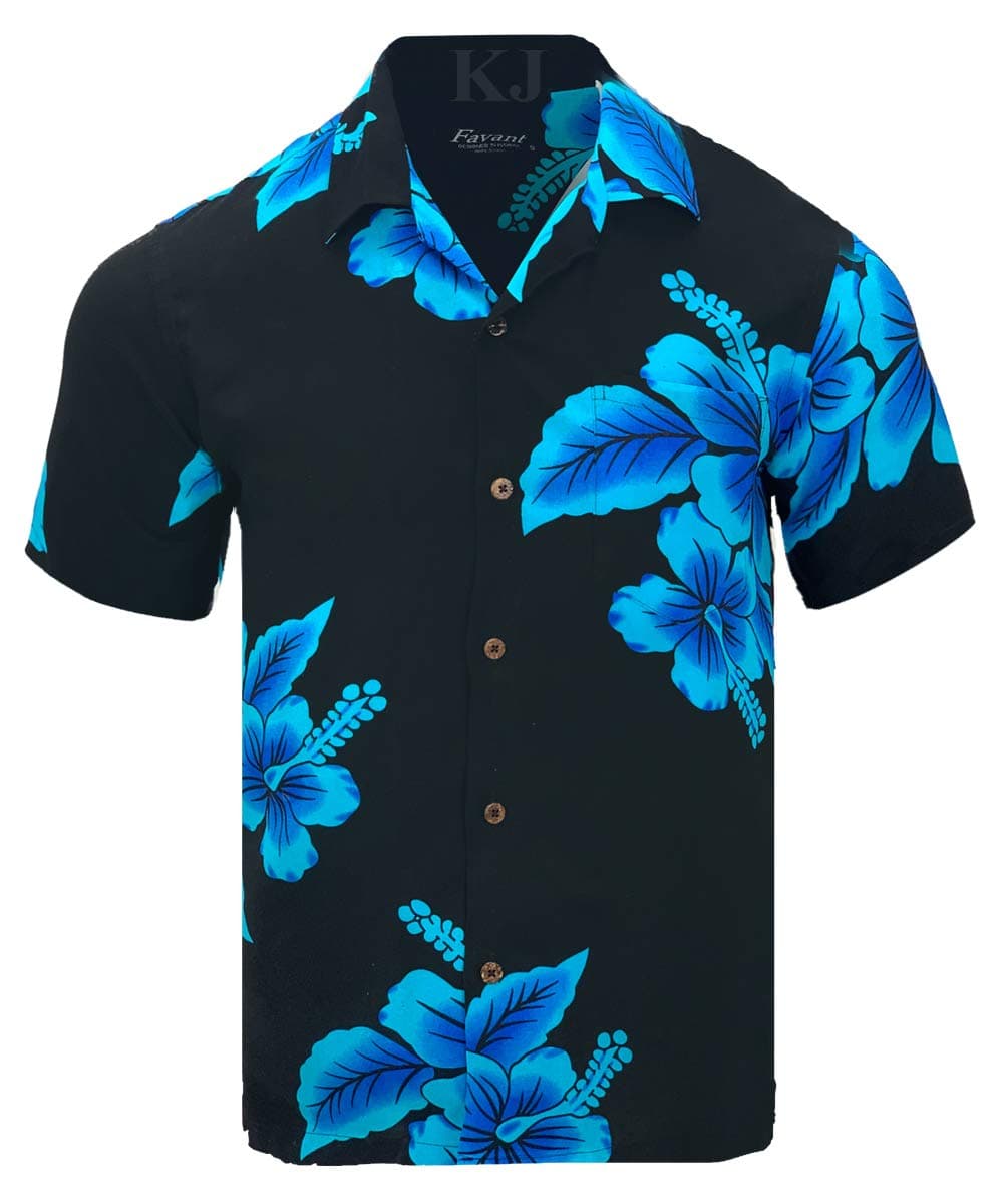 Favant Tropical Luau Beach Hibiscus Floral Print Men’s Hawaiian Aloha Shirt