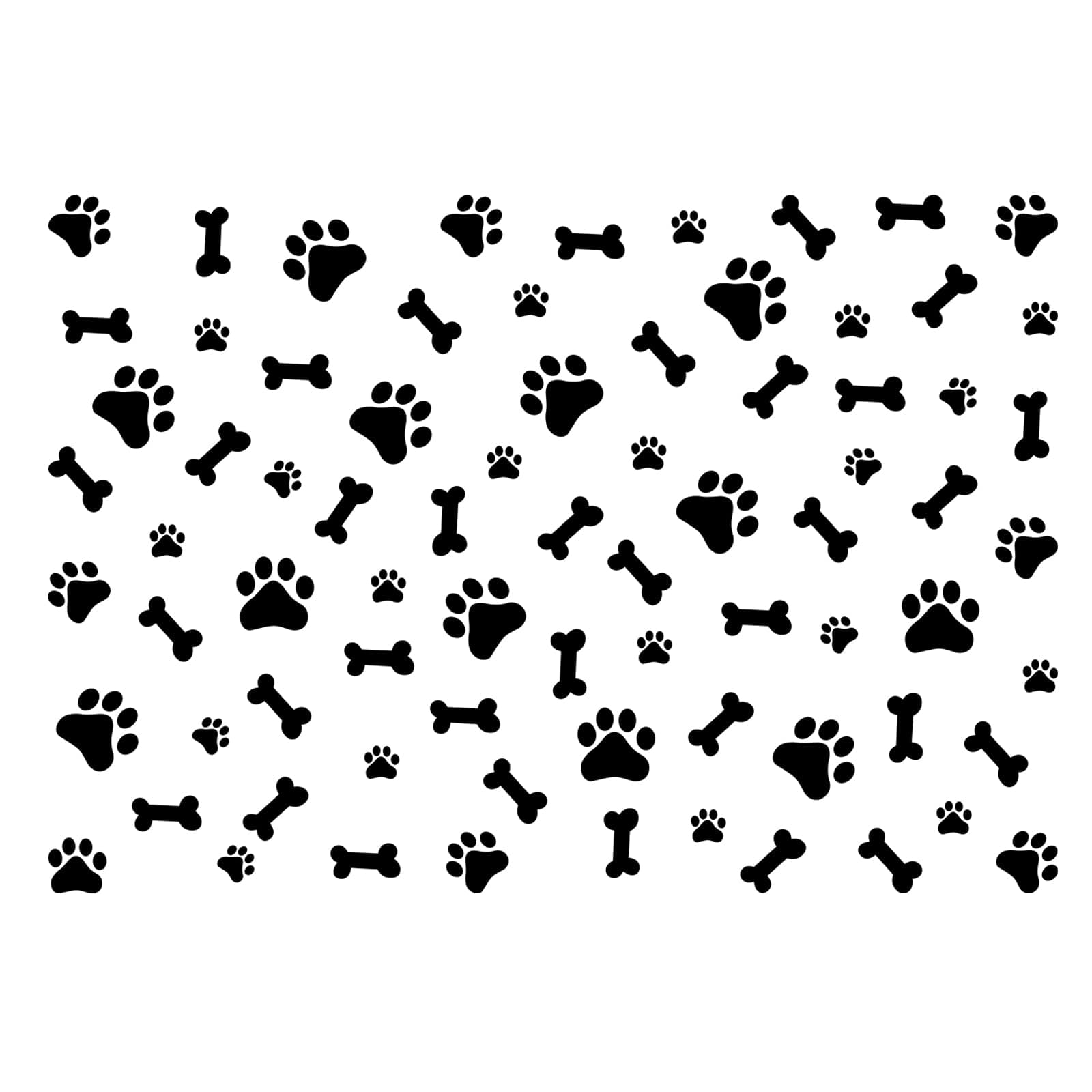 Set of 76 Dog Decor Stickers: Black Matte Vinyl Dog Paw Decal, Bones, Footprint Stickers for Wall, Glass, Furniture & More