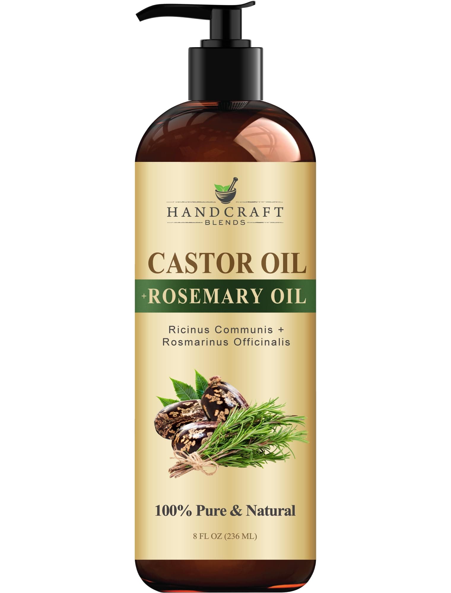 Handcraft Blends Castor Oil with Rosemary Oil 8 Fl Oz | 100% Pure and Natural | Premium Grade Carrier Oil | Hair, Eyelashes and Eyebrows | Hair and Body