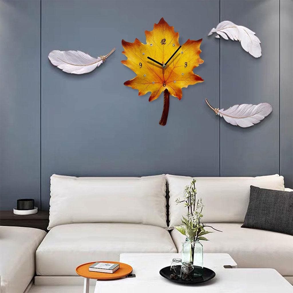 CALANDIS® Large Unique Leaves Wall Clock Living Room Ornament Maple Leaf