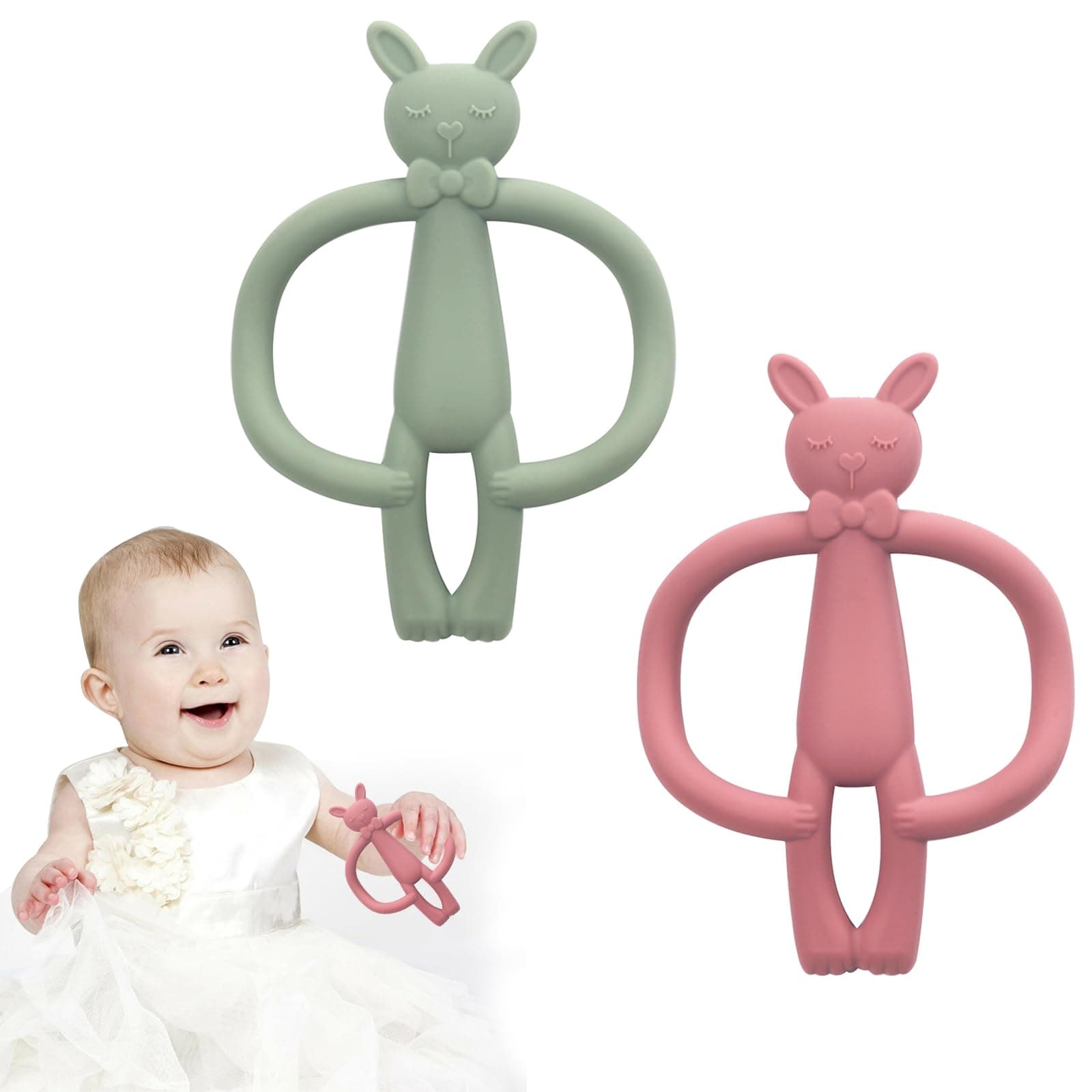 CyanCloud Baby Teething Toys 2 Pack Baby Teether Toy for 0-18 Months, BPA-Free Food Grade Silicone, Easy to Hold & Naturally Fits in Mouth, Chew Toys Hand Pacifier for Soothing Teething Pain Relief