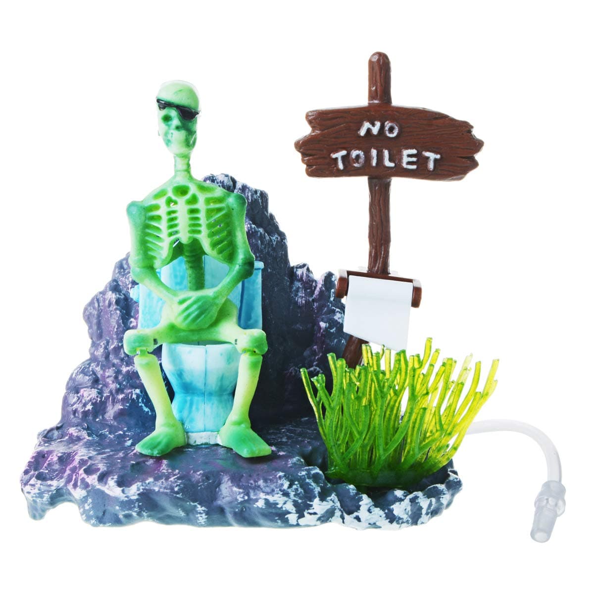 Aquarium Decoration,Saim Pirate Skeletons on Toilet Live Action Aquarium Air Driven Ornaments