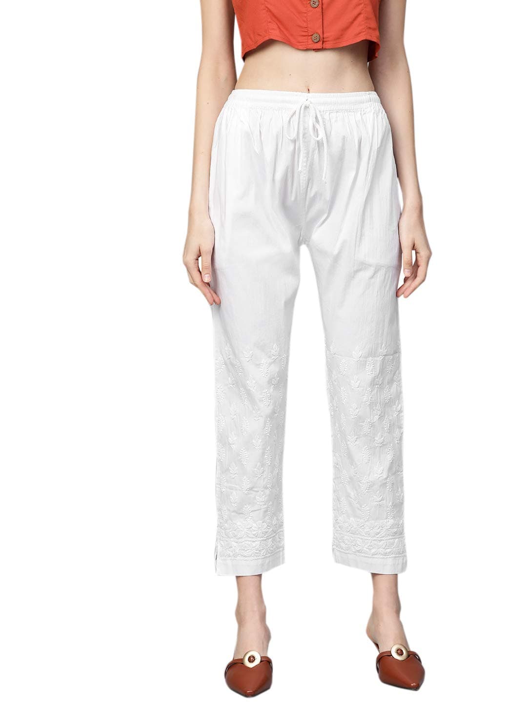 AdaIndian Hand Embroidered Traditional Chikankari Women's Cotton Palazzo Pant A711111