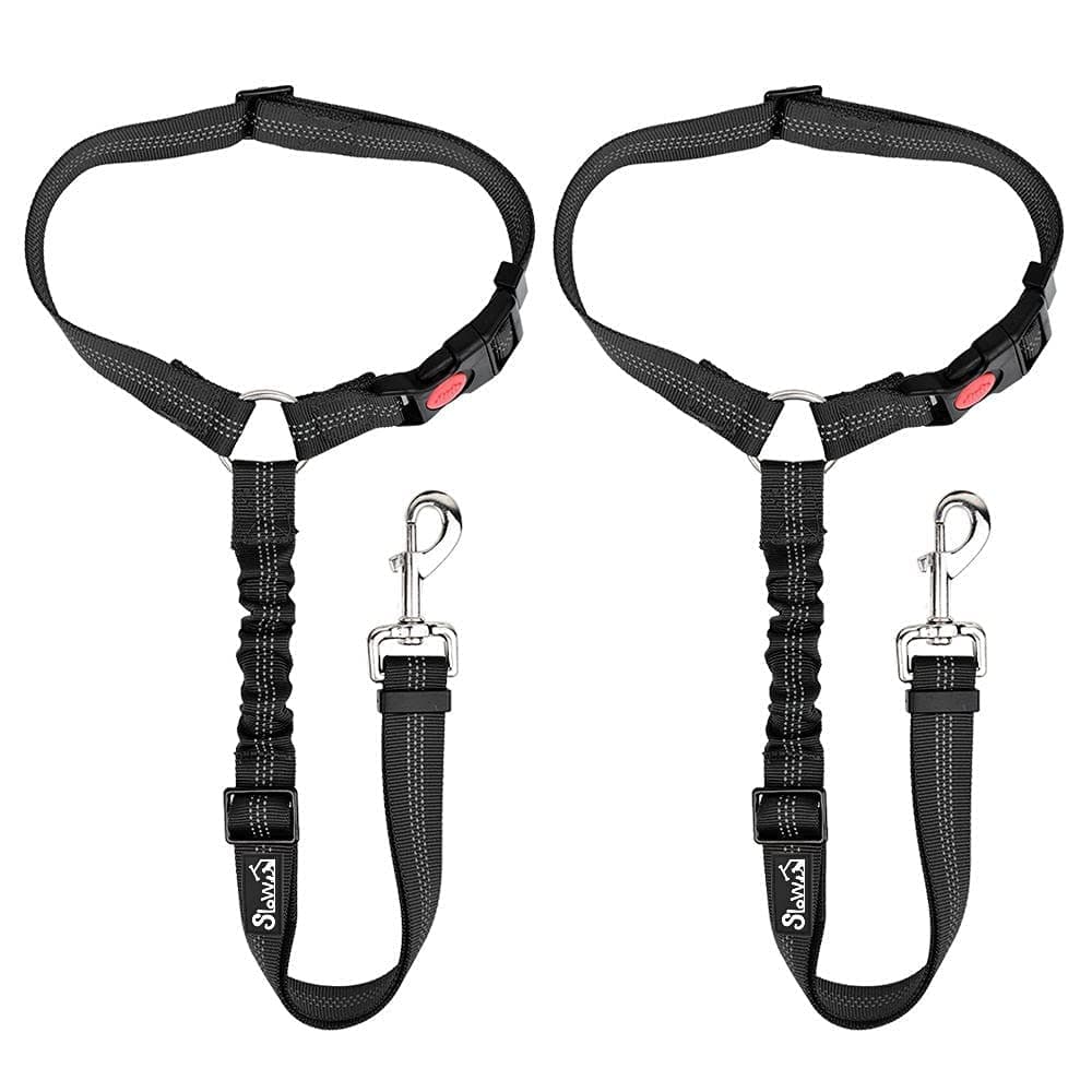 Slowton 2 Pack Pet Car Seat Belt Headrest Restraint Adjustable Puppy Safety Seat Belt with Elastic Bungee and Reflective Stripe Connect with Dog Harness in Vehicle for Travel Daily Use,Black