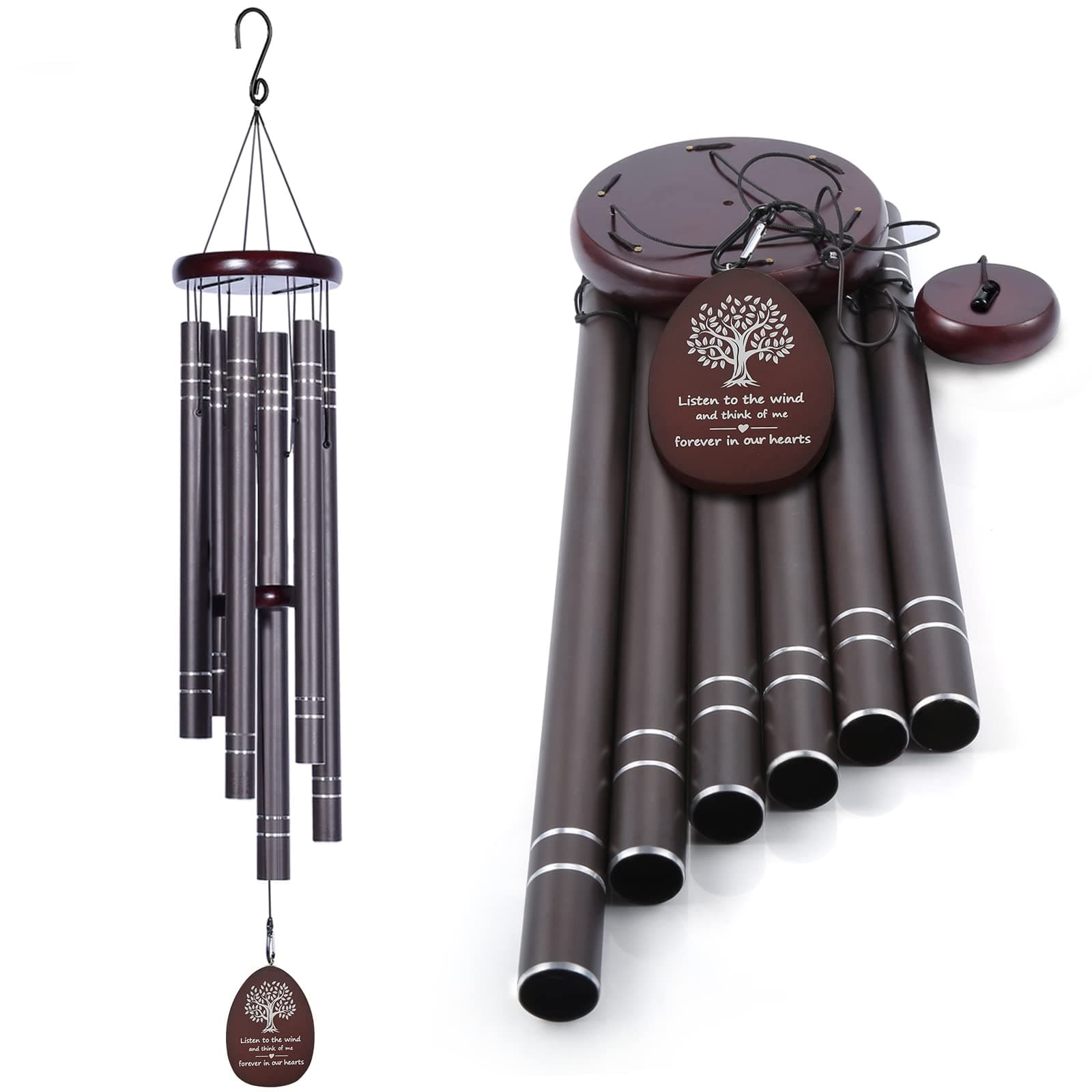 Noble House Sympathy Wind Chimes Outdoor Large Deep Tone,42" Memorial Wind Chimes for Loss of Loved ones,Big Wind Chimes, Both Indoor Decor and Outdoor Decor in Your Garden,Yard and Patio (Dark Brown)