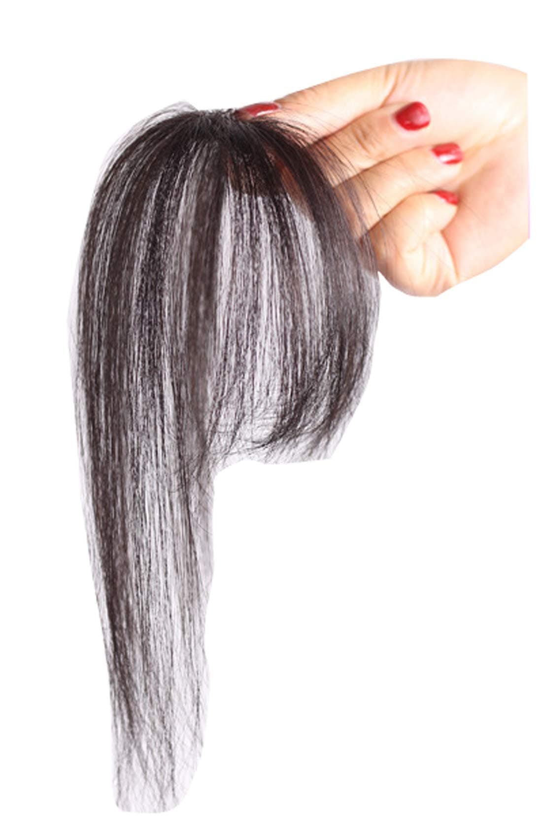 TOPJIN Clip in Straight Human Hair Extensions 3D Thinning Fringe Bangs Wigs Top Toupee Hair Piece Nature Color