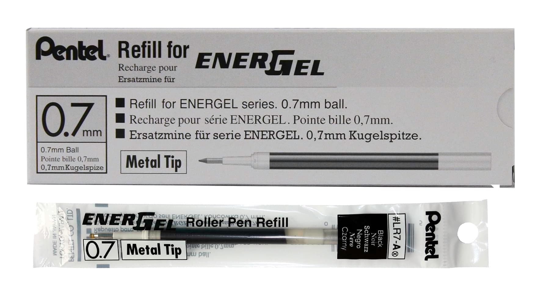 Refill Ink for EnerGel Liquid Gel Pen, (0.7mm), Metal Tip, Black Ink, Box of 12 (LR7-A)