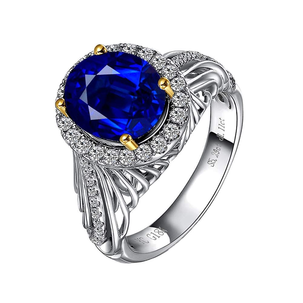 YCGEMS 18ct White Gold Blue Sapphire & Diamond Ladies Eternity Ring, Wedding Engagement Jewelry(5.29CT,Royal Blue),J