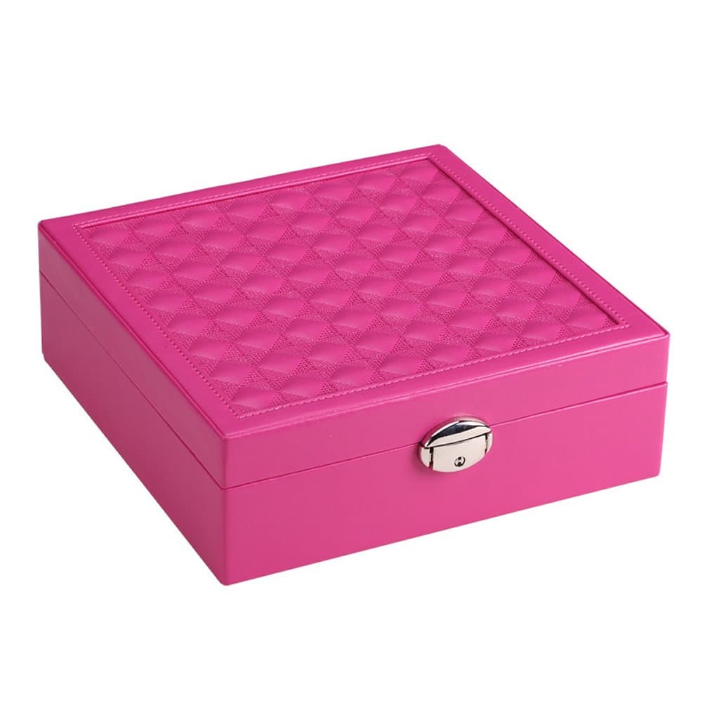 precious time jewelry Large Leather Jewelry Box Watch Storage Organizer Travel Case Mirror and Lock for Women (RoseRed)