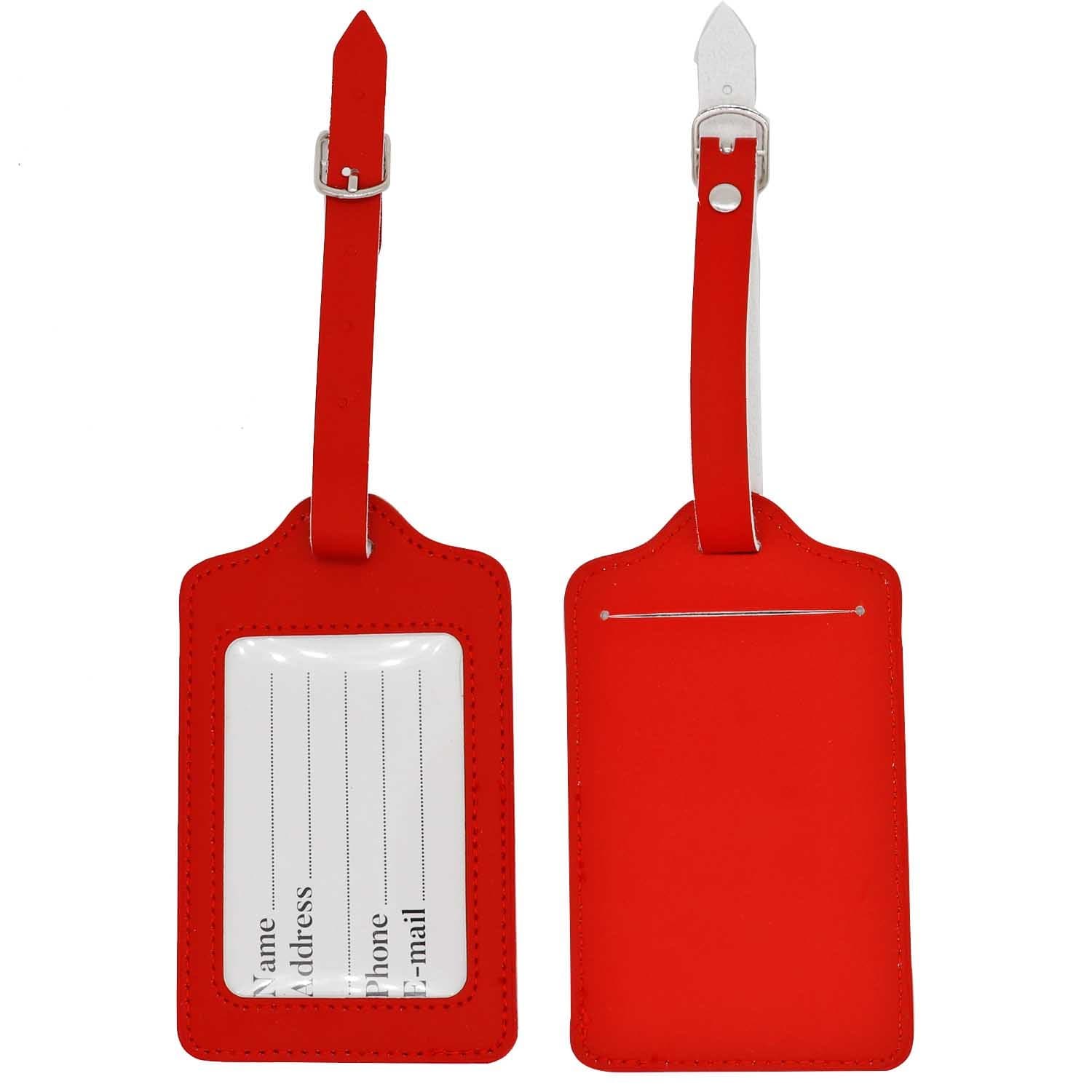Set of 2 PU Leather Business Card Holder Luggage Tags Bag Baggage Tag Travel Identifier Suitcase Labels Red