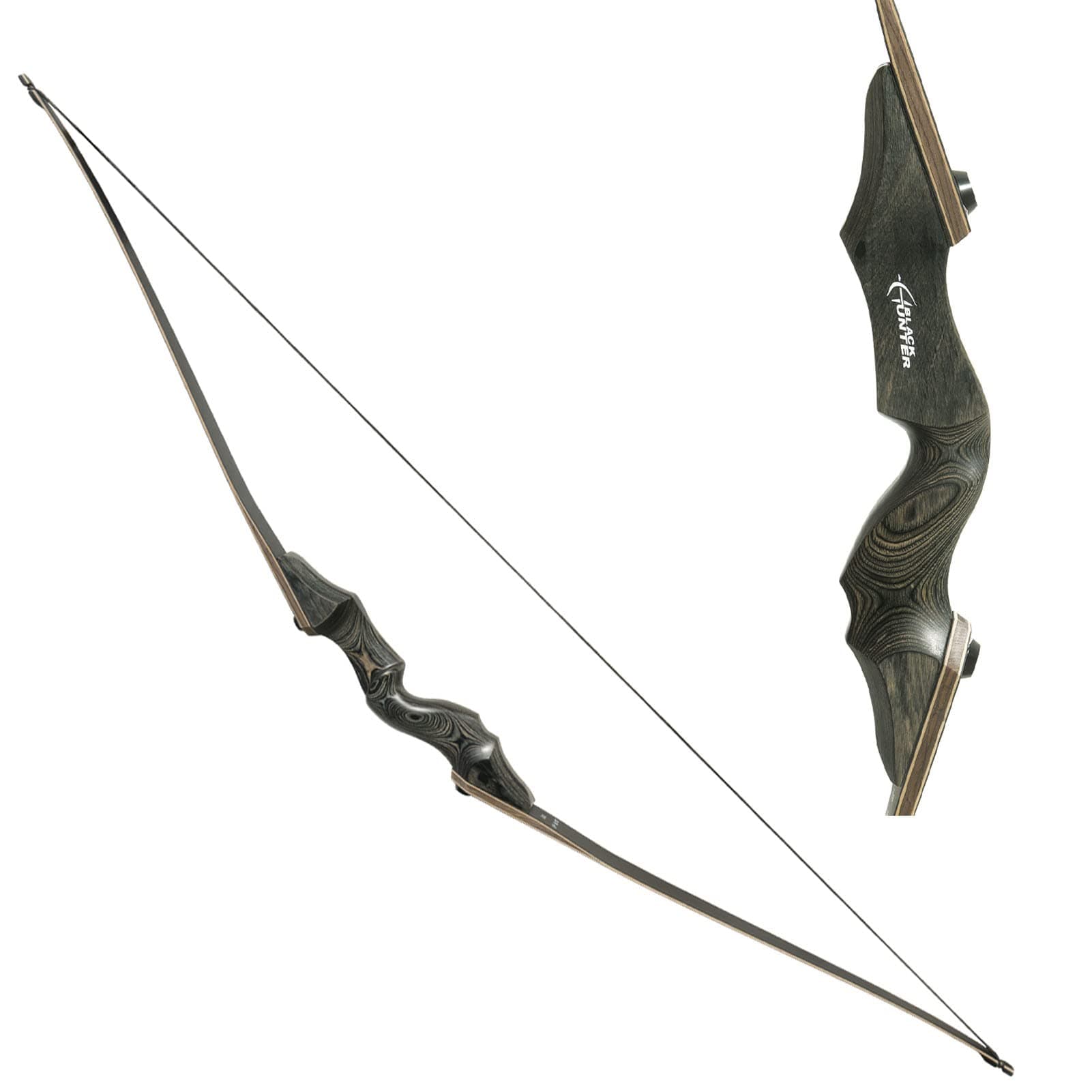 Black Hunter Archery Takedown Recurve Bow American Longbow Adult Right Hand Hunting Wood Bow 60",60lbs Target Practice