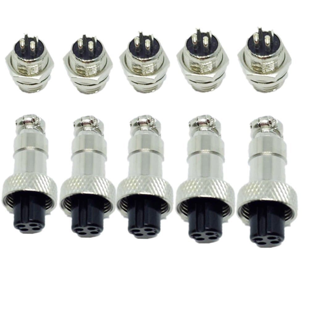 metal 4 Pin Female and Male Aviation Connector Plug (Silver, 5A 16MM) 5PCS