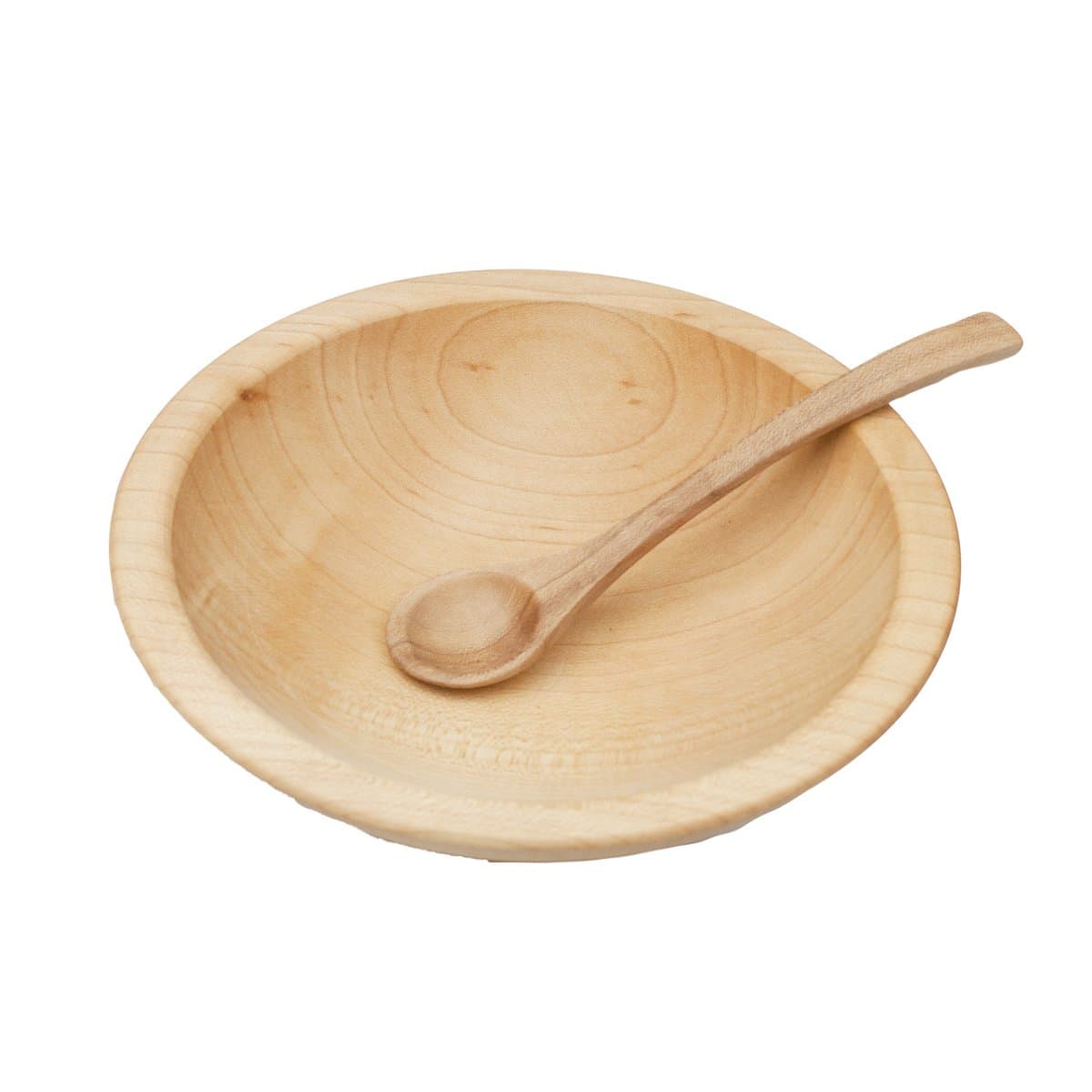 Thick Rim Child's Wooden Bowl & Spoon Set (Maple Wood)