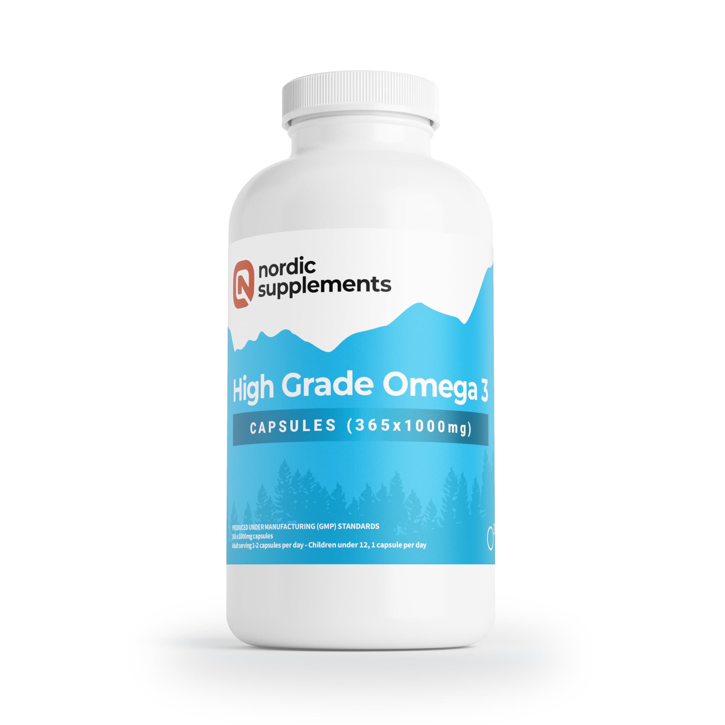 High Strength Pharmaceutical Grade Omega 3 Fish Oil Capsules, 1000 mg, Pot of 365 Capsules