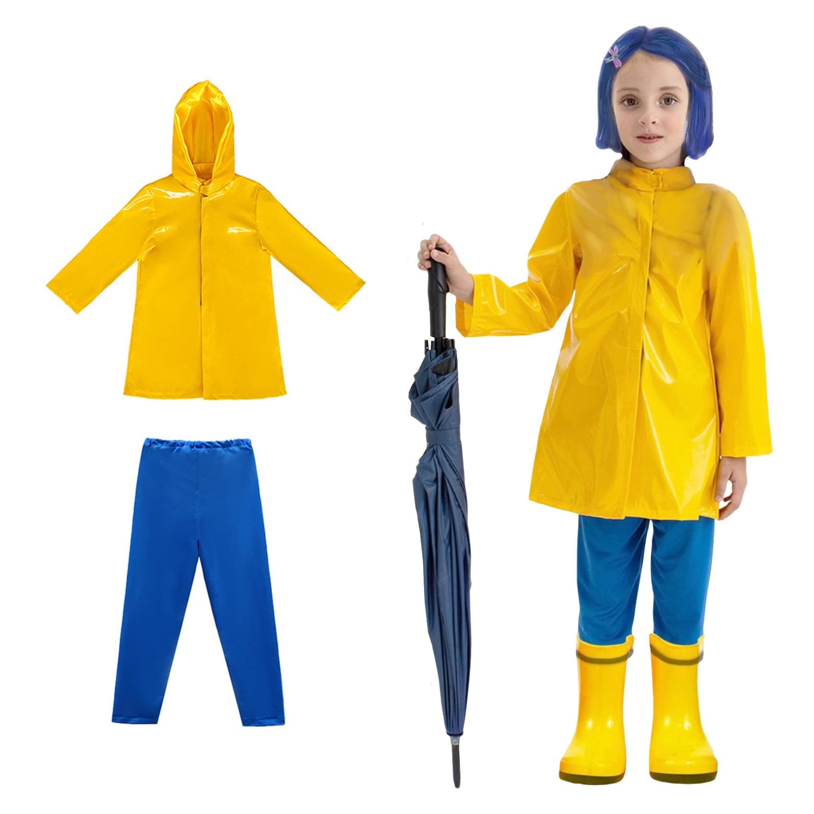 animacoserCoraline Costume Kids Yellow Raincoat and Blue Pants Costume Set Halloween Cosplay Accessories Merchandise