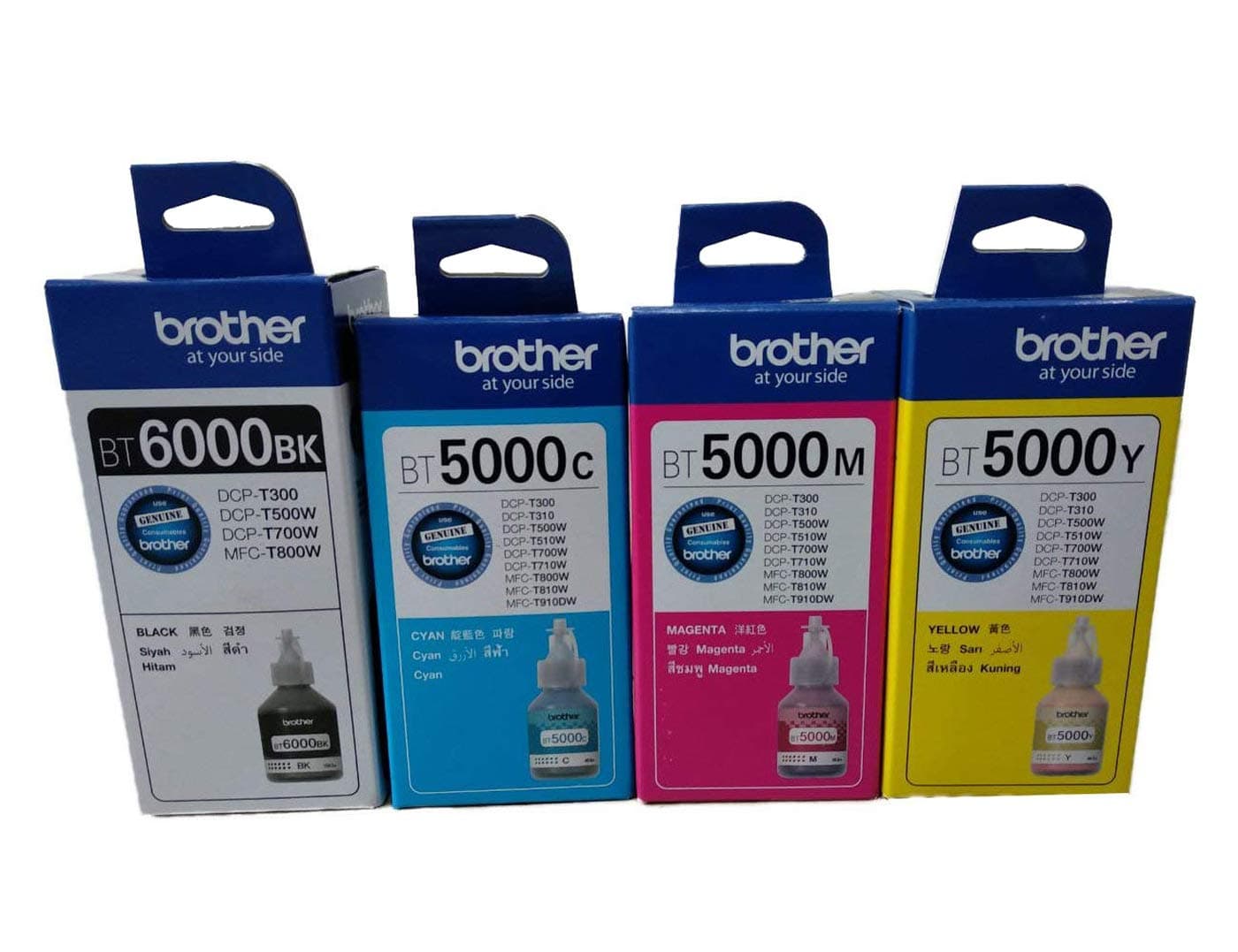 BT6000/BT5000 Printers Ink Bottles for DCPT300/T500/T700W/T800W (4 Pieces, Black/Cyan/Magenta & Yellow)