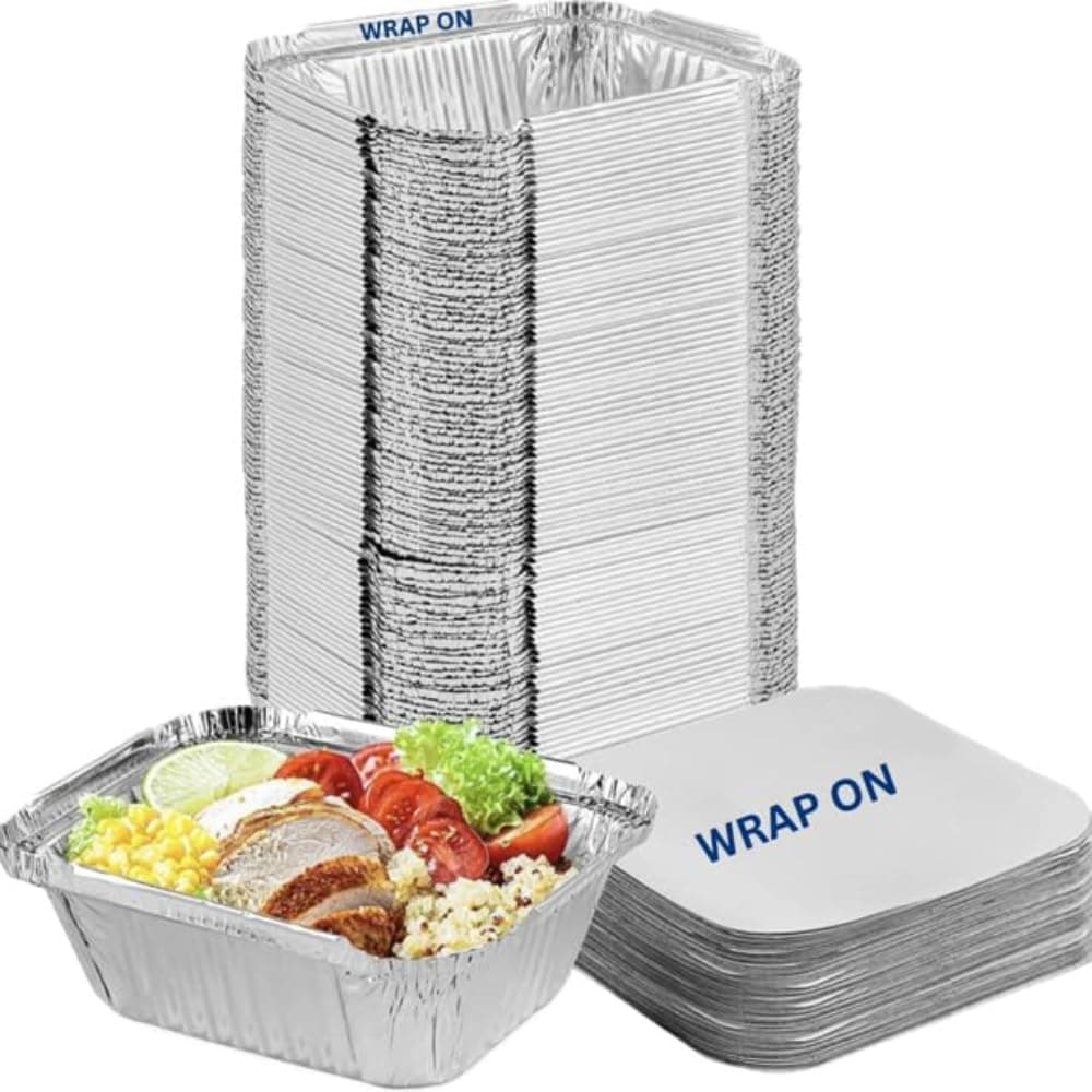 450Ml 25Pc Aluminium Foil Container Box For Food Parcel Big With Lid | Disposable Aluminum Foil Containers For Baking, Meal Prep, Takeaway Travel | Oven & Freezer Safe | Food Packing, Silver