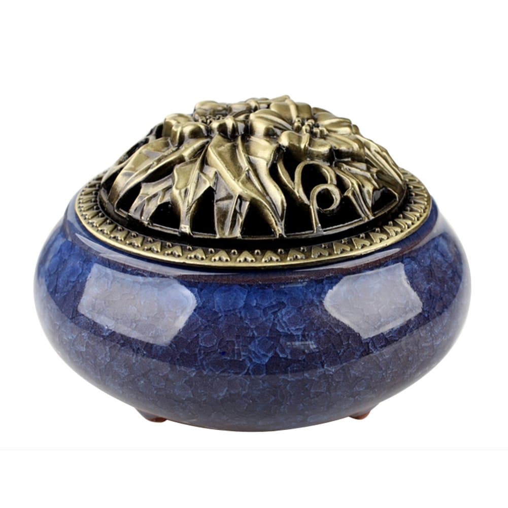 Retro incense burner,Creative incense stick holder ceramic decorated thurible for home use or yoga room decor ceramic incense ash catcher tray bowl-D D3.7*H2.7inch(9.5*7cm)