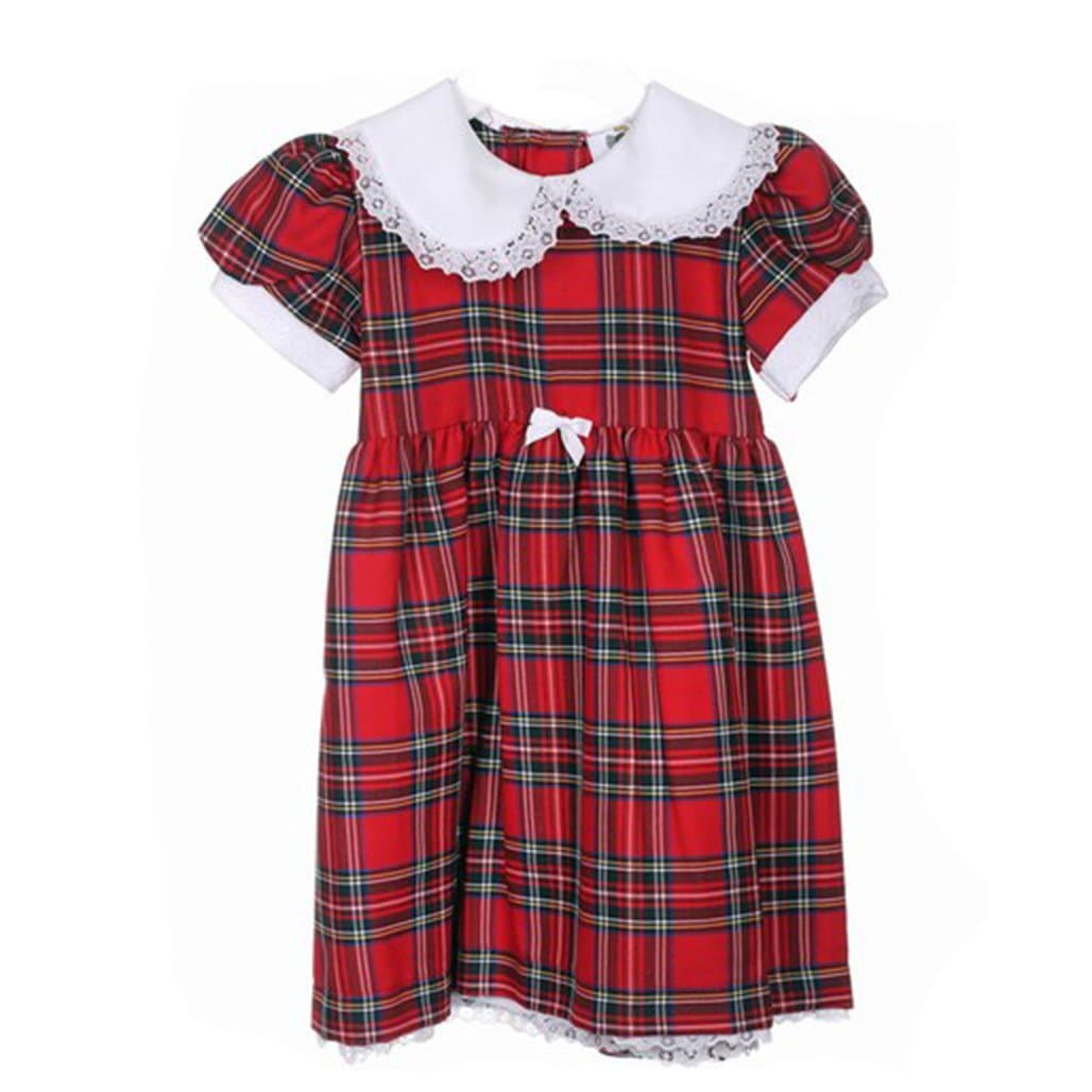 Girls Tartan Dress with white bow, Royal Stewart