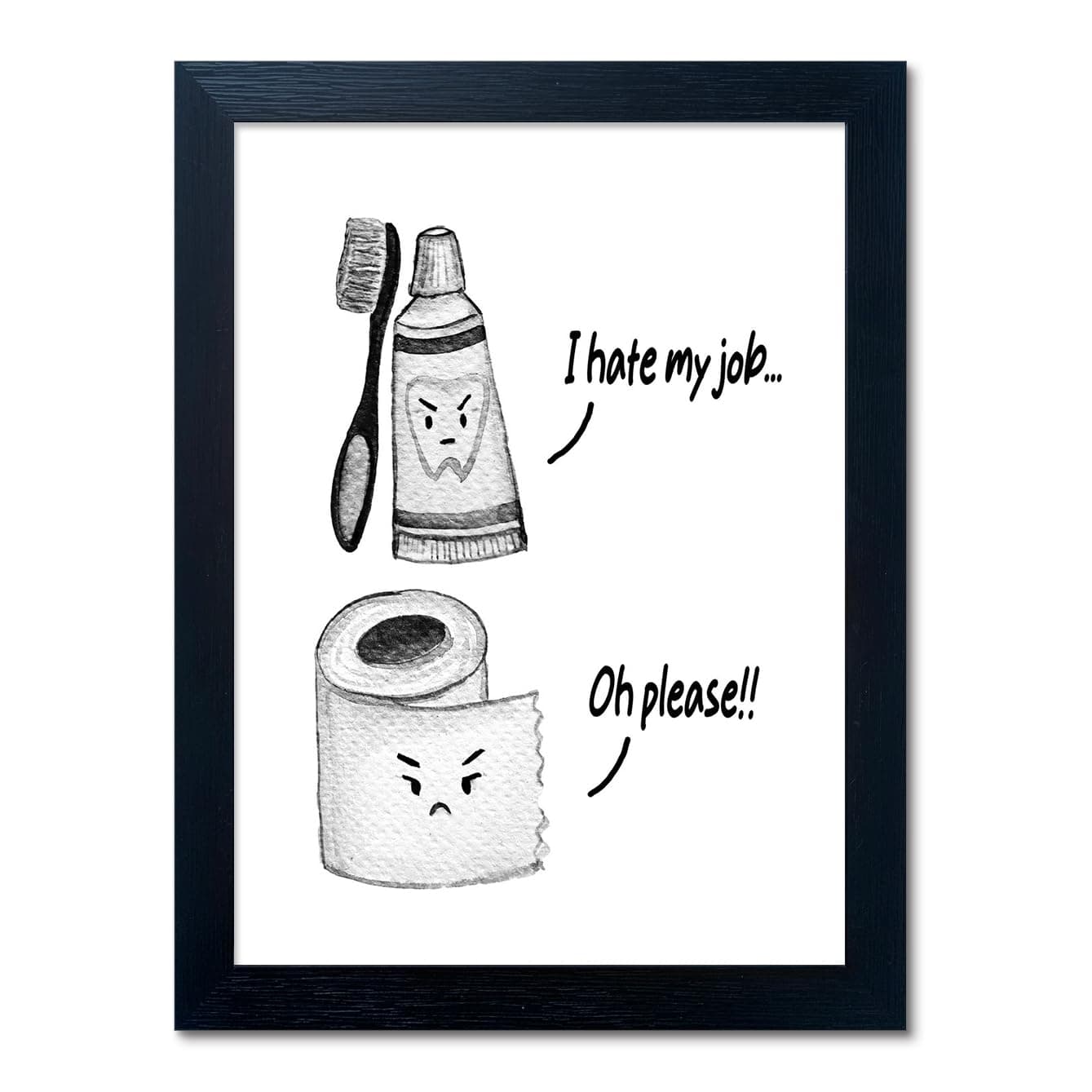 Boswaydeco Kids Bathroom Decor Wall Art Cute Children's Bathroom Wall Decor Small Funny Toliet Paper and Toothbrush Print Black and White Artwork for Guest Rom