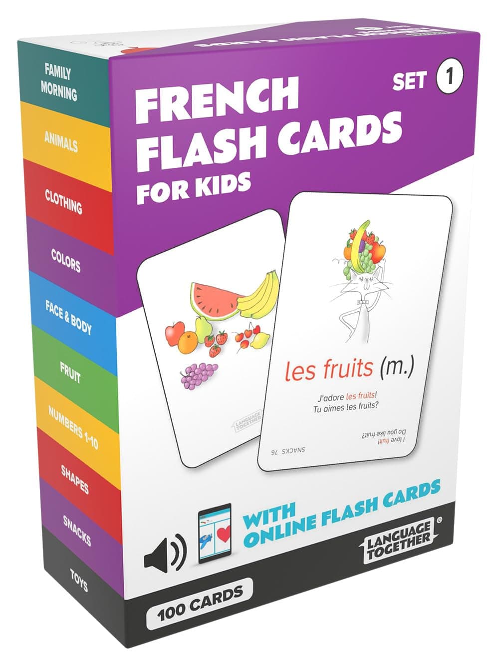 French Flash Cards for Kids: 100 First French Words with Online Audio - Learn Colors, Shapes, Numbers 1-10, Animals and More Beginner, Everyday Words - 100 Cards