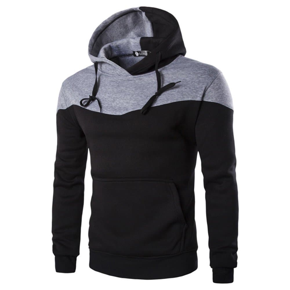 Mens Novelty Color Block Hoodies Pullover Plus Size Cozy Sport Outwear Velvet Hoodie