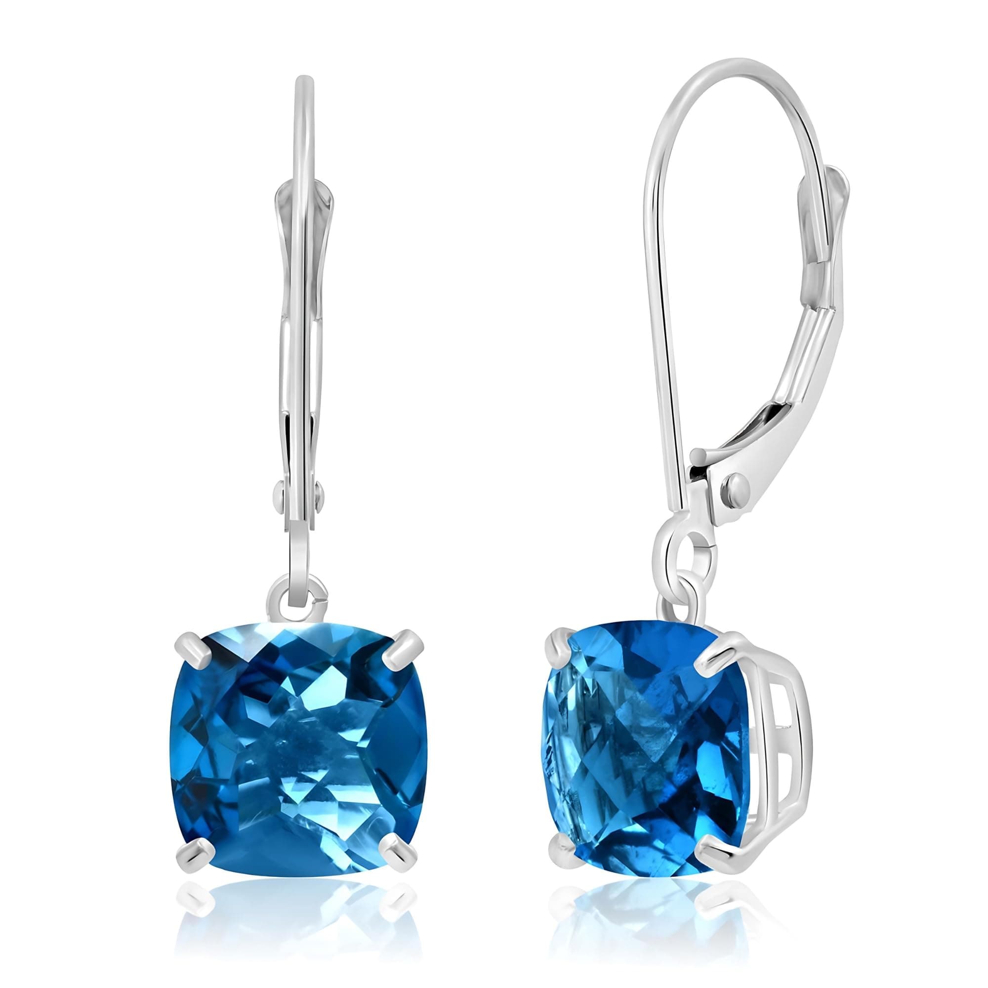 - 14k White or Yellow Gold Cushion Cut Gemstone Dangle Earrings for Women with 8mm Birthstones by Parade of Jewels