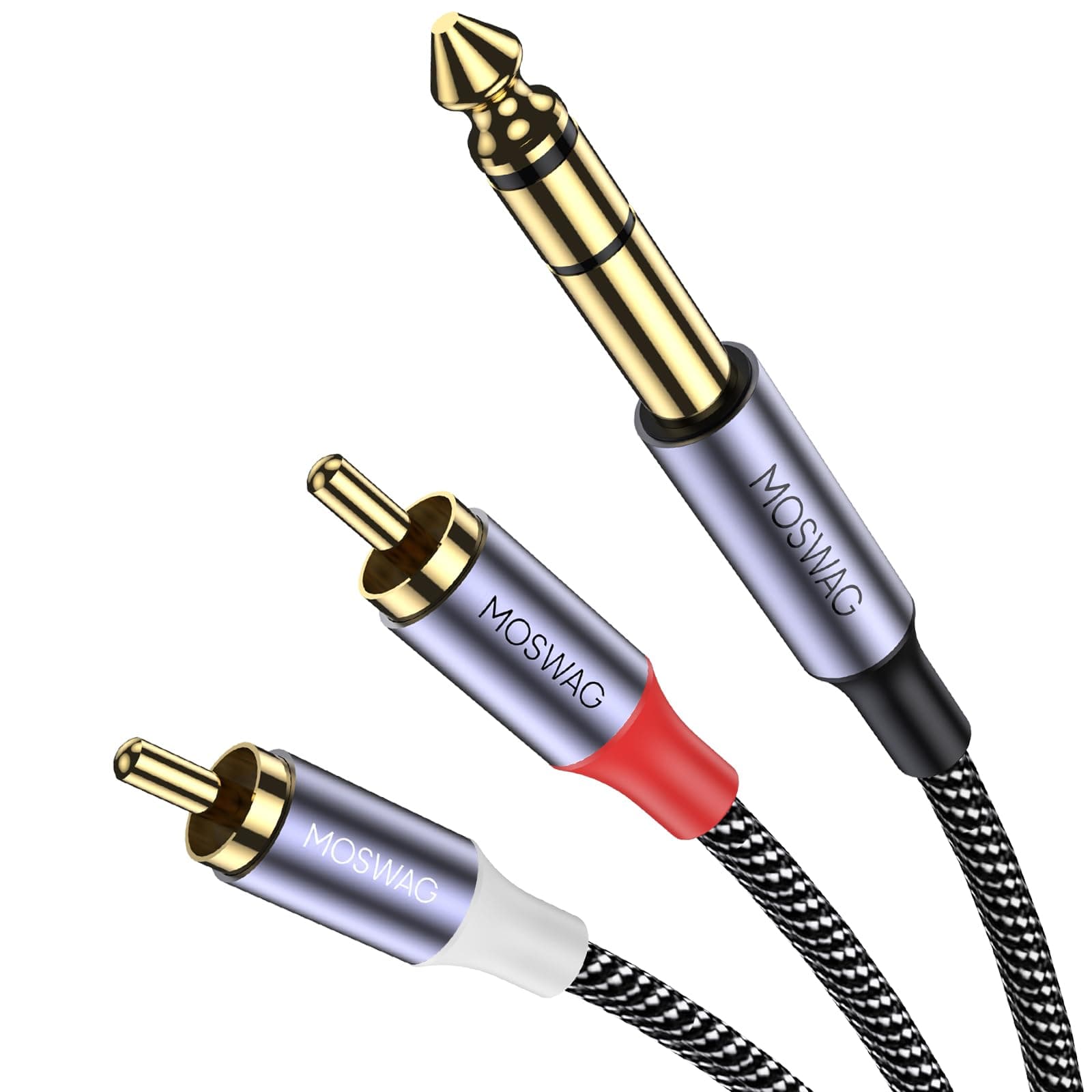 MOSWAG 1/4 inch TRS to Dual RCA Audio Cable,Gold Plated Copper Shell Heavy Duty 6.35mm 1/4 inch Male TRS to 2 RCA Male Stereo Audio Y Splitter Cable …