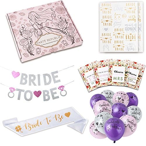 Bachelorette Party Decorations Kit (54-Piece) - Saving You Time and Money - Best Bridal Shower Favors - Bride to Be Sash, Balloons, Wine Labels, Banner and Flash Tattoos