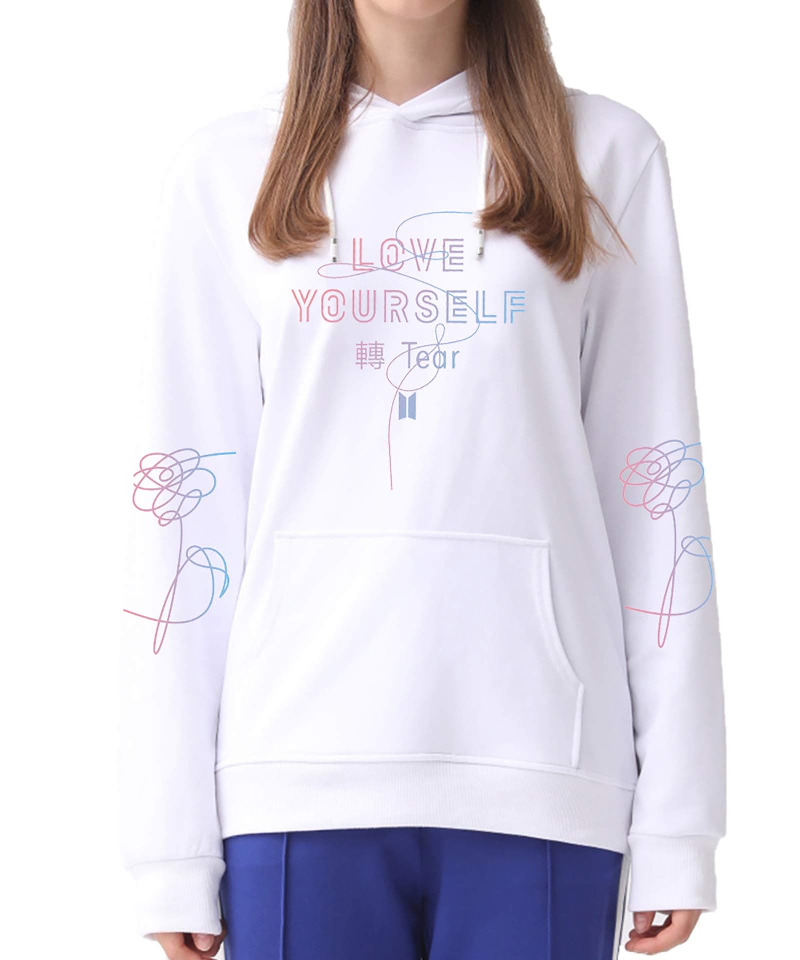 DealRight BTS Hoodie Sweatshirt Love Yourself Her Tear Hooded Rap Hoodie Suga Jimin V Rap-Monster Sport Jacket Pullover(Small,White)