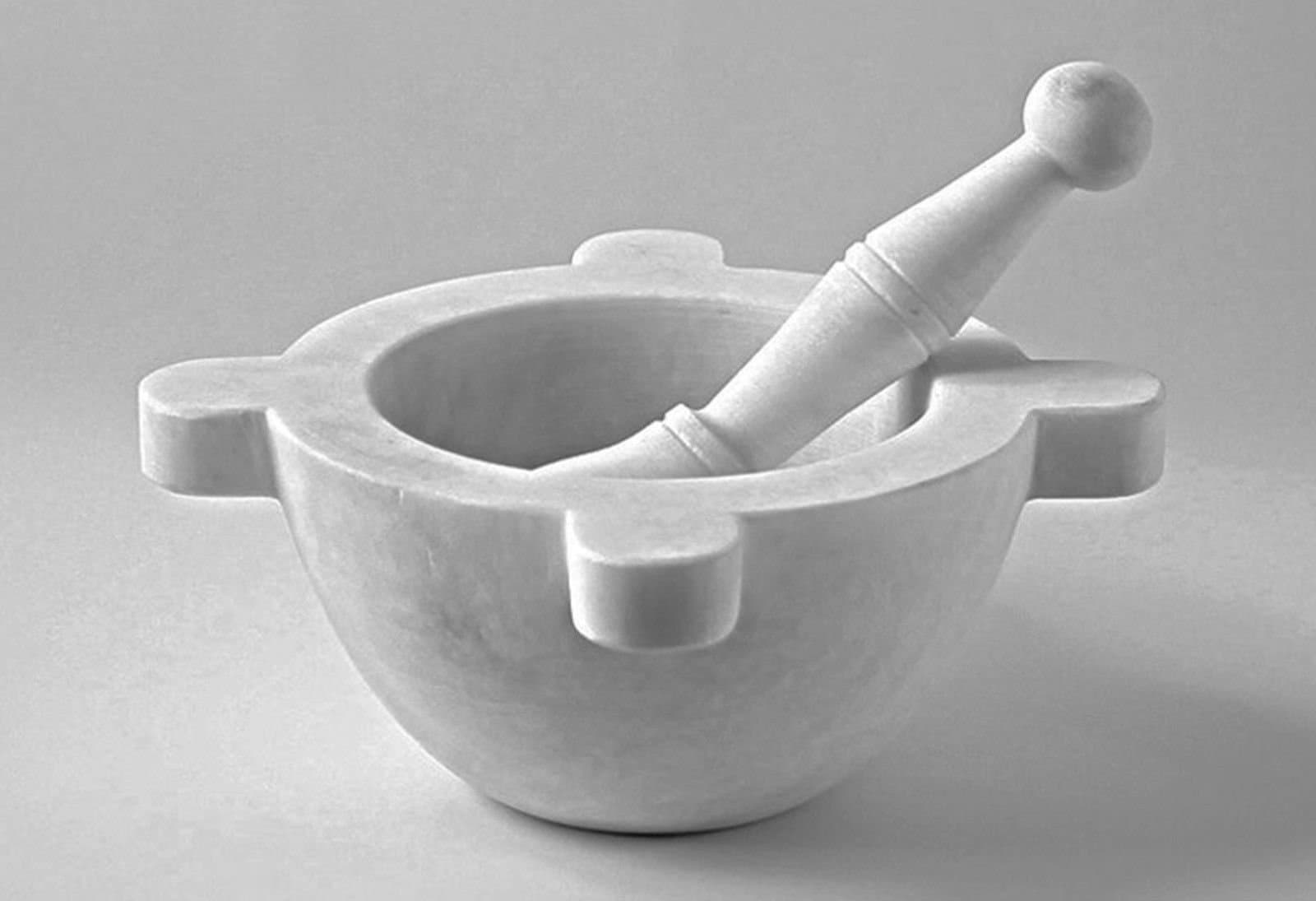 CBAM Medicine Mortar in White Marble with Pestle White Marble Mortar Drugstore 18cm