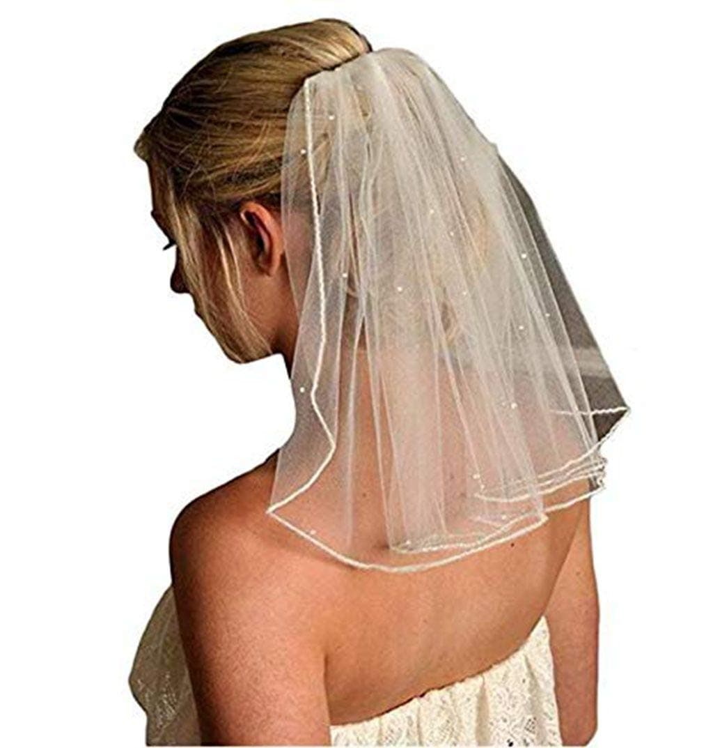 RULTA Women's Short Wedding Veils with Comb Lace Appliques Beads Bridal Veil(More)
