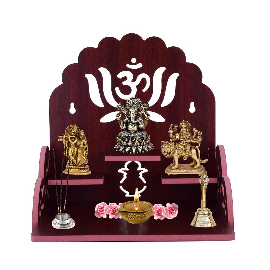 Creation Handmade Beautiful Wooden Puja Temple Wall Hanging and Table Top Mandir Home Decor (Dark Brown 1)
