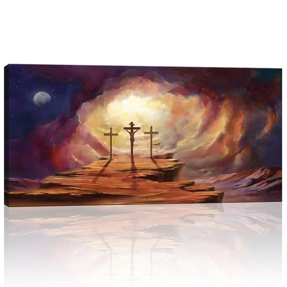 Religion Canvas Wall Art Jesus Christ Crucifixion on Cross Good Friday Easter Abstract Canvas Art Modern Home Decor Stretched and Framed for Living Room Ready to Hang 24"x48"