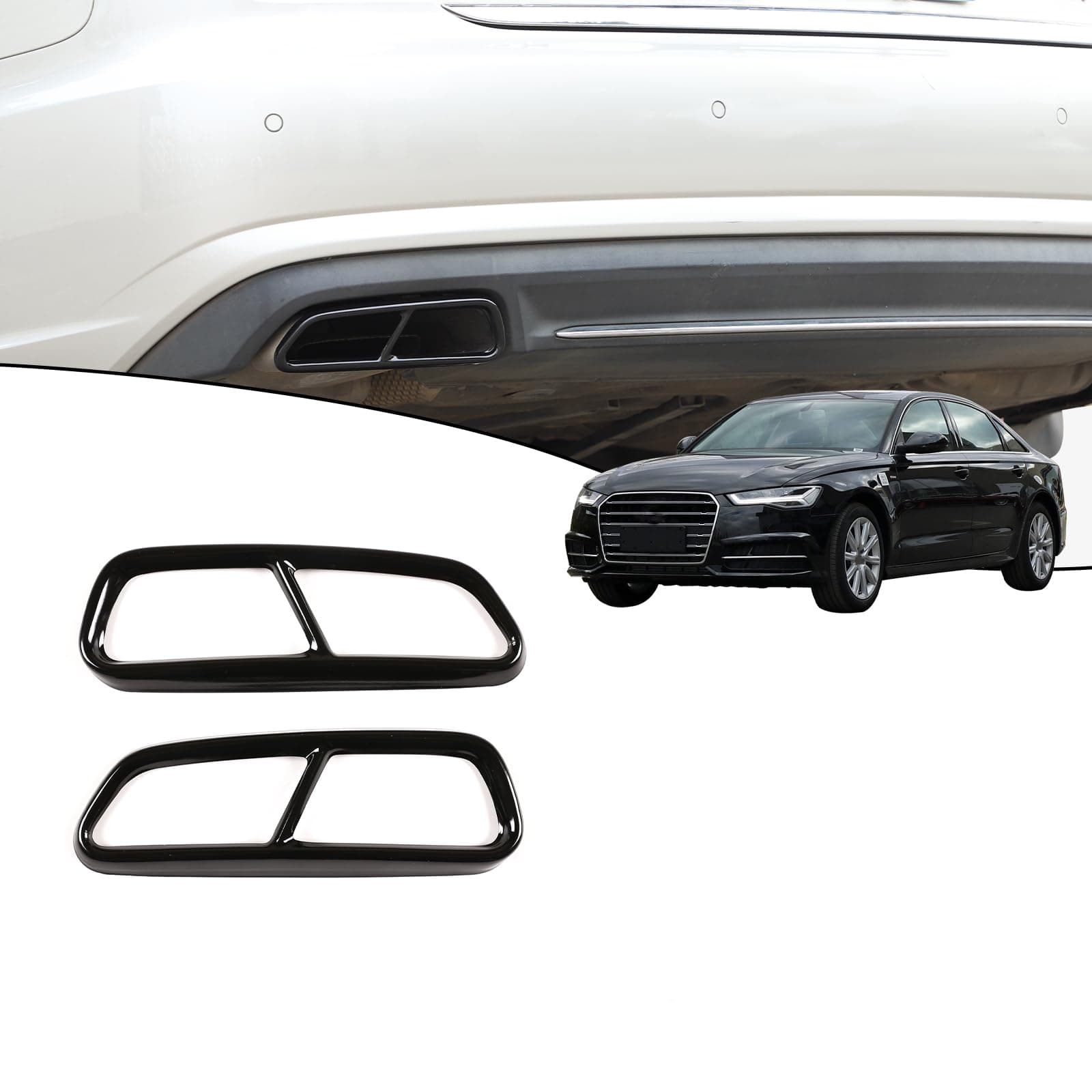 Stainless Exterior Accessories Exhaust Muffler Tail Pipe Trim Cover For Audi A6 A7 2015-2018 Car Rear Cylinder Exhaust Pipe Cover Trim,Auto Outlet Tailpipe Frame Muffler Exhaust Pipe Cover (Black)