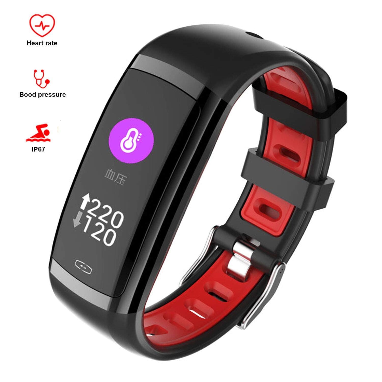 armo Fitness Tracker HR, Fitness Watch with Heart Rate Monitor, Activity Tracker, Sleep Monitor, Step Counter Calories Watch, IPX7 Waterproof Smart Wristband Pedometer (Black red)