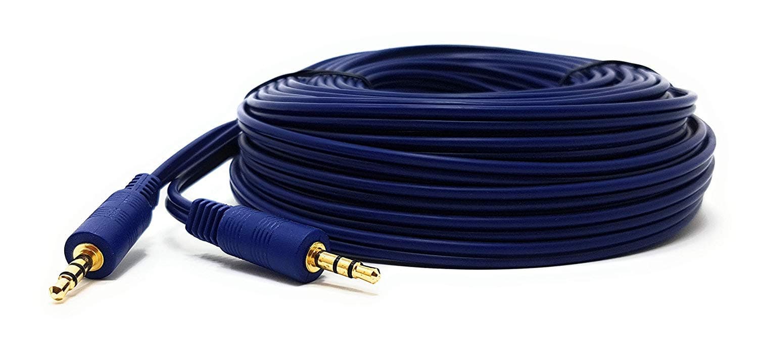 Maincore 20m Blue 3.5mm to 3.5mm Aux Stereo Cable, Flexible Braided Male to Male Audio Cable for Speakers, Car Stereo, Headphones, Phone, PC ...etc (20m)