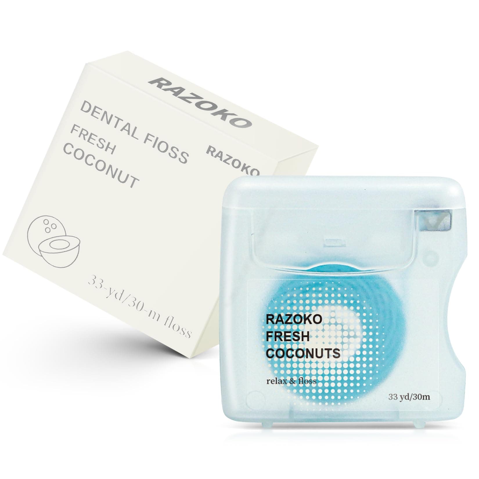 RAZOKO Coconut Oil Infused Woven Dental Floss, Vegan and Cruelty-Free, Coconut Scent, 2 Month Supply (33 Yds x 1 Units)