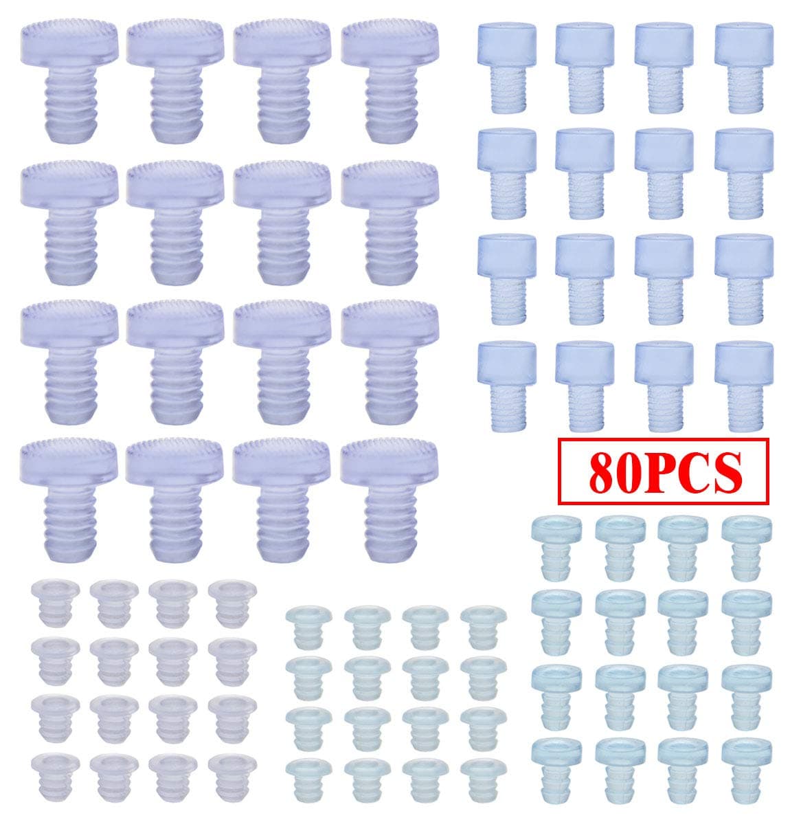 PINCHUANG 80Pcs Glass Table Top Bumpers, Rubber Glass Table Top Spacers, Anti Collision Embedded Stem Bumper for Table, Furniture Cabinet Door（5 Different Size）