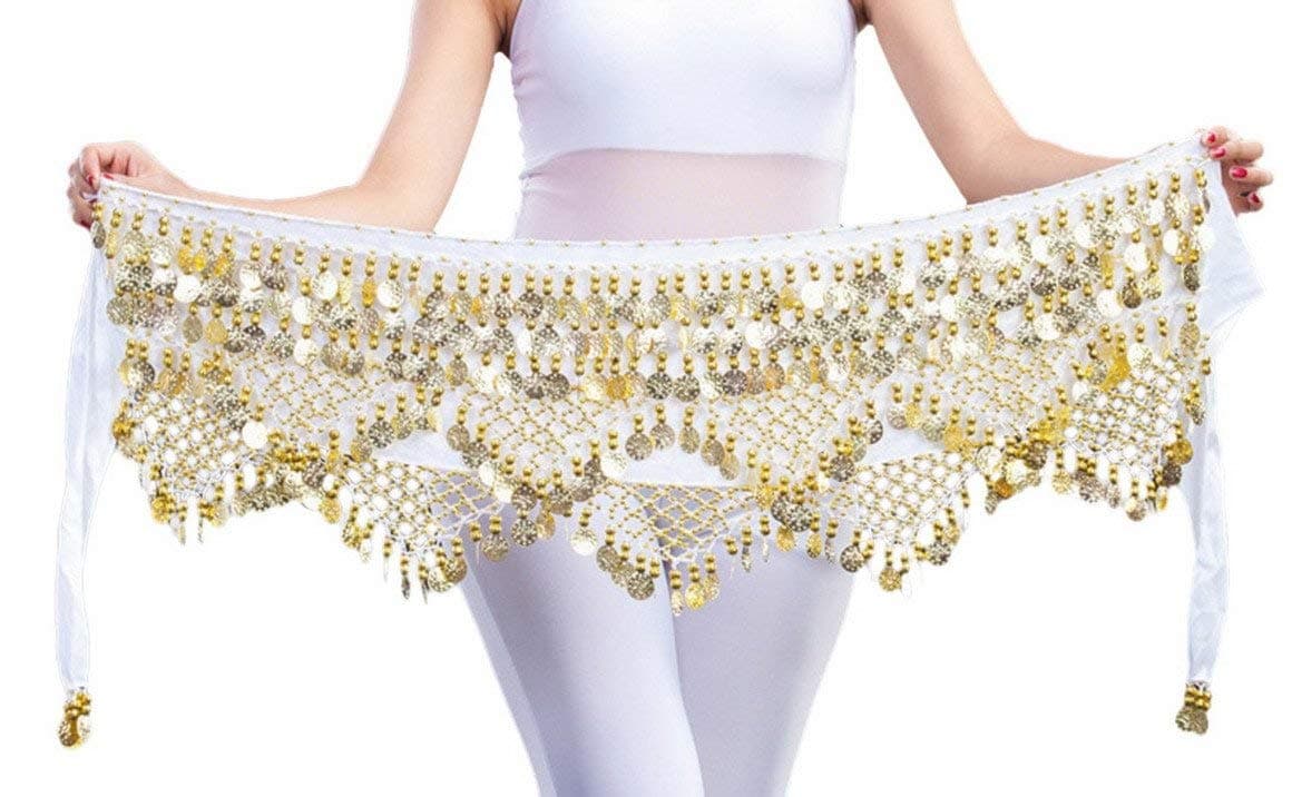 The Dance Bible Women Velvet Belly Dance Belt Hip Scarf with Gold Coins Work