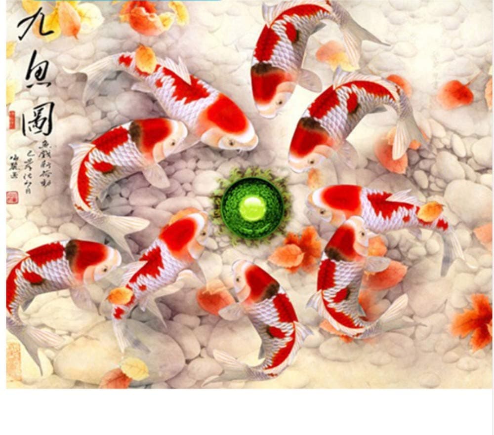 Chinese Cross Stitch Koi Painting Diamond Painting Nine Fish Figure Goldfish Blessing Fish DIY 3D Diamond Embroidery Mosaic 50x70cm