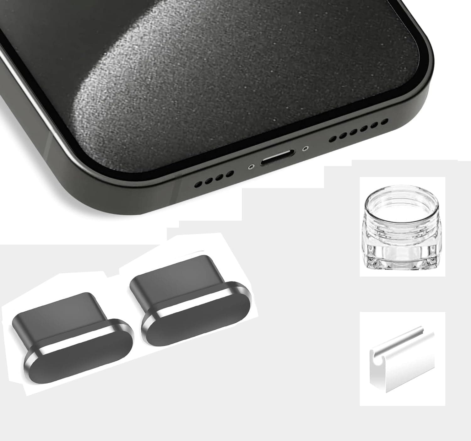 [2 Pack USB-C Metal Anti Dust Plug Cover, Protect Charging Port from Dust and Moist with Storage Box/Cable Clip Holder for iPhone 15, 15 Plus, 15 Pro, 15 Pro Max - Titanium