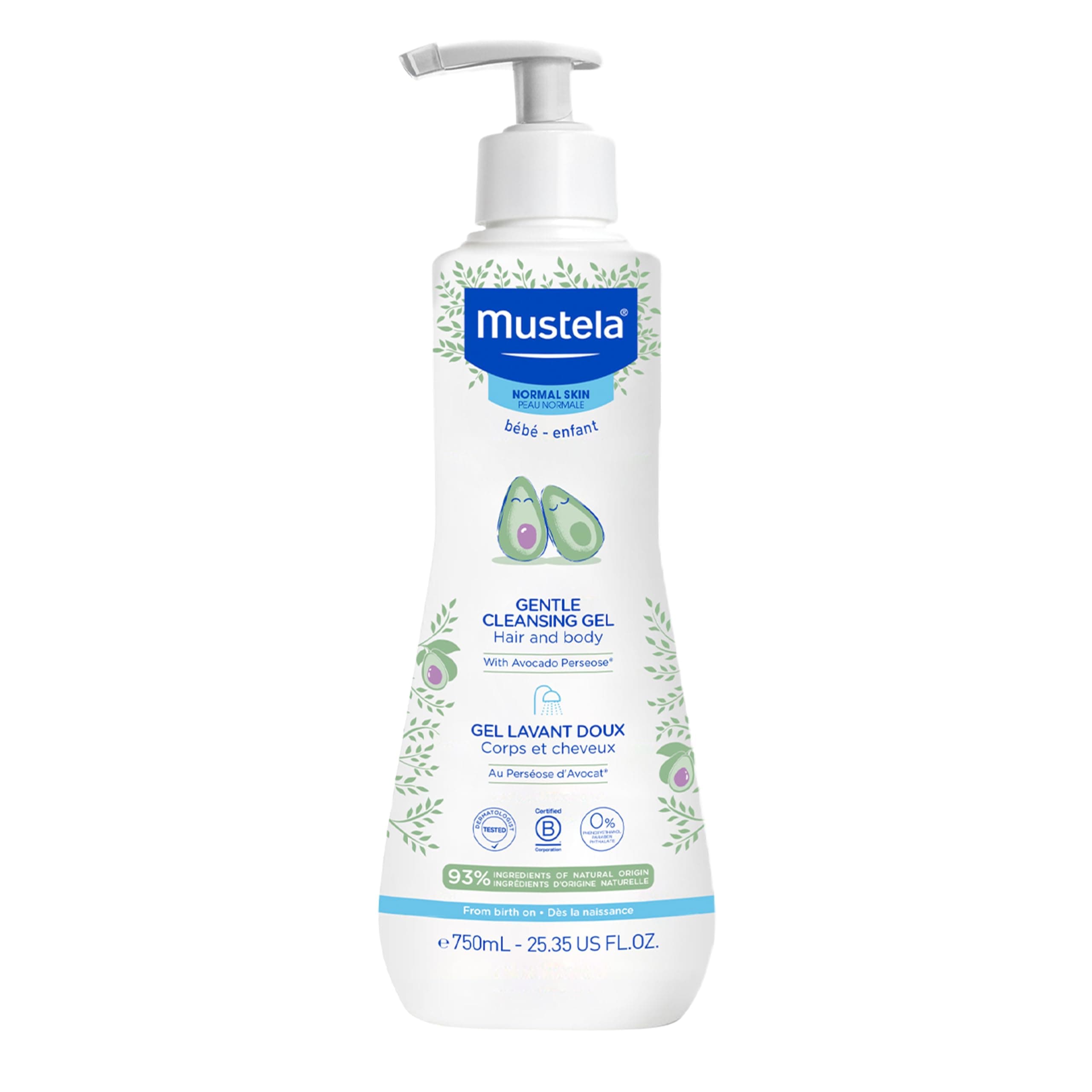 Mustela Baby Gentle Cleansing Gel - Baby Hair & Body Wash - with Natural Avocado fortified with Vitamin B5 - Biodegradable Formula & Tear-Free - 1 or 2-Pack - Various Sizes