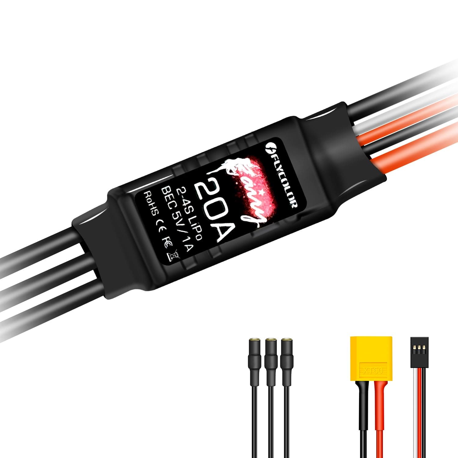 Brushless Electronic Speed Controller, 20A Brushless Motor Electronic Speed Controller with BEC 5V 1A XT60 and 3.5mm Plug, Ultra Lightweight, Ultra Compact (1 Pack)
